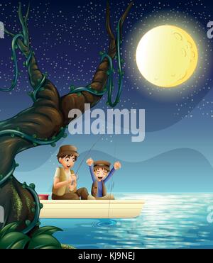 Illustration of a father and child fishing Stock Vector