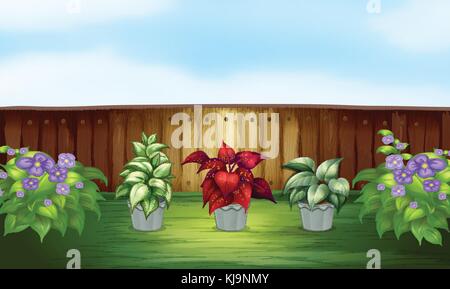 Illustration of the three diffrent kinds of plants in a gray pot Stock Vector