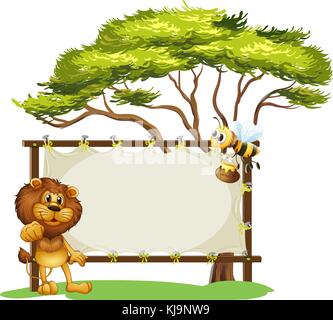 Illustration of a bee and a lion and the empty signage on a white ...