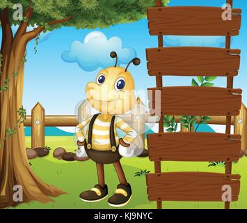 Illustration of a honeybee beside a blank template Stock Vector