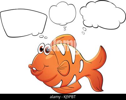 Illustration of an orange fish with empty bubbles notes on a white background Stock Vector