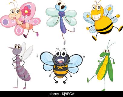 Illustration of the flying insects on a white background Stock Vector