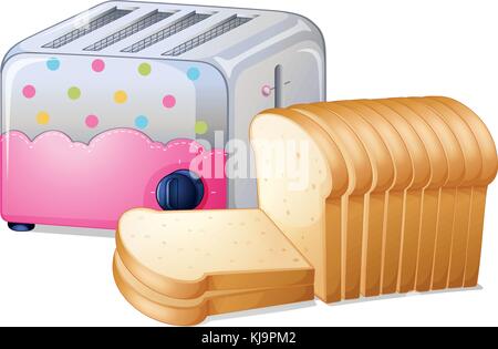Illustration of an oven toaster and slices of breads on a white background Stock Vector