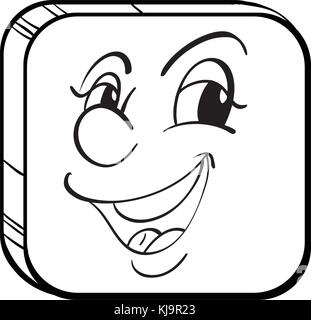Illustration of a cube with a happy face on a white background Stock Vector