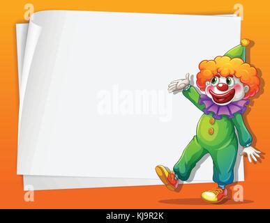 Illustration of a clown beside an empty signage on a white background ...