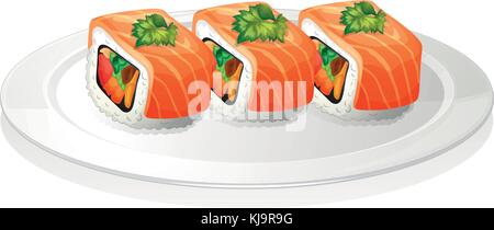 Illustration of a plate with sushi on a white background Stock Vector