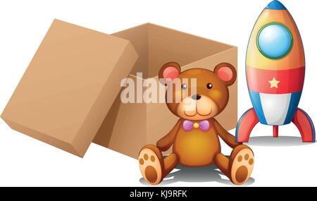 Illustration of the two toys beside a box on a white background Stock Vector