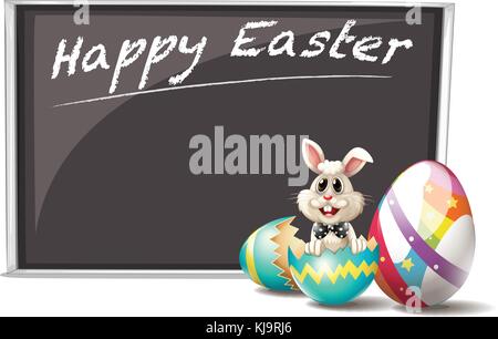 Illustration of a bunny and the cracked easter egg on a white background Stock Vector