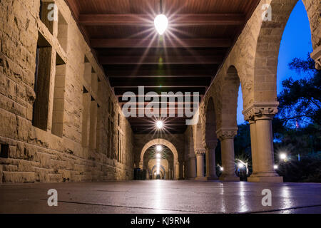 Walkway at Stanford University Main Quad during the dusk Stock Photo