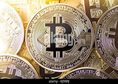 bitcoins top view Stock Photo