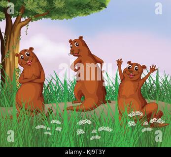 Illustration of three wild animals at the road Stock Vector