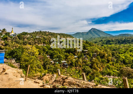 A panoramic view of the surroundings from Taung Kalat (Pedestal Hill) near Bagan, Myanmar Stock Photo