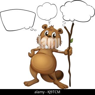Illustration of a beaver holding a stick with empty callouts on a white background Stock Vector