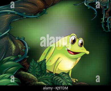 Illustration of a big tree with a green frog Stock Vector