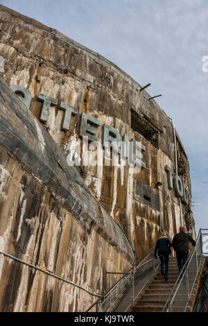 Remnants of the occupying German forces' Atlantic Wall defenses against the invasion of France. disused bunkers litter the landscape. Stock Photo