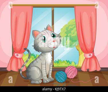 Illustration of a cat near the window Stock Vector