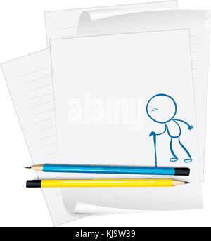 Illustration of a paper with a sketch of an old man on a white background Stock Vector