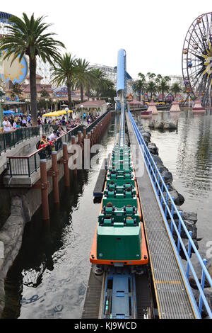 A roller coaster in the process of launching Stock Photo