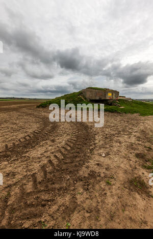 Remnants of the occupying German forces' Atlantic Wall defenses against the invasion of France. disused bunkers litter the landscape. Stock Photo