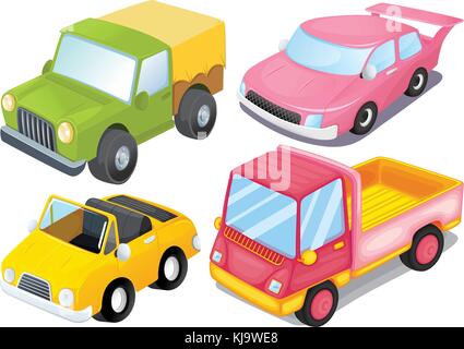 Illustration of the four colorful vehicles on a white background Stock Vector