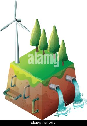 Illustration of a windmill and water pipes on a white background Stock Vector