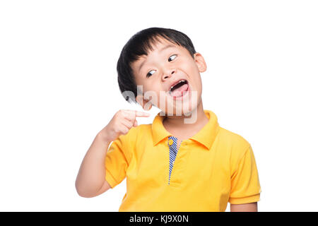 Lost milk tooth asian boy, Close up view. Stock Photo