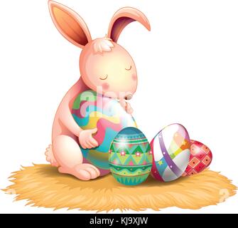 Bunny Hugging Easter Egg Isolated Coloring Page Stock Vector Image ...