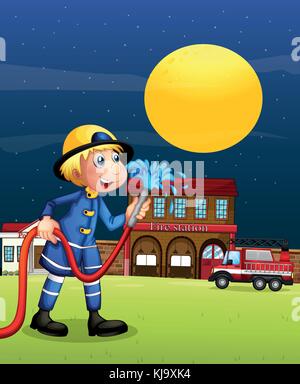 Illustration of a fireman holding a hose Stock Vector