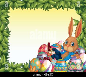 Illustration of a male bunny in a leafy frame border Stock Vector