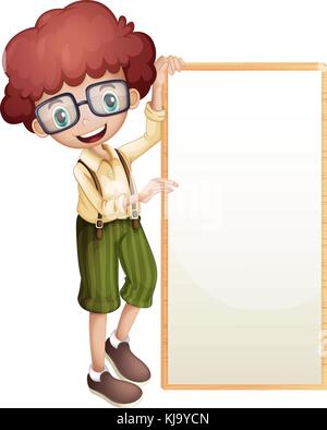 Student boy holding empty board cartoon sticker illustration Stock ...