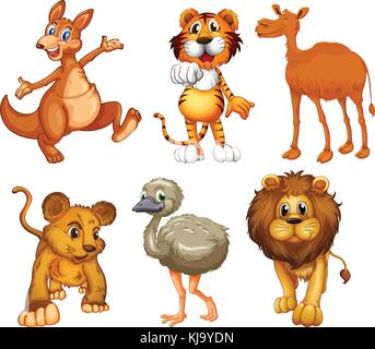 Illustration of a group of wild animals on a white background Stock Vector
