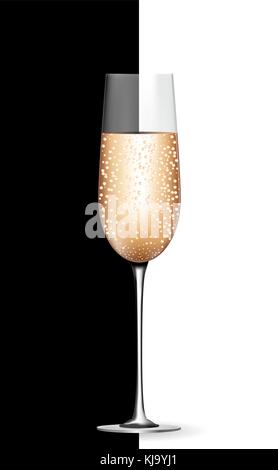 Empty champagne glass on Black and White Background. Vector Illustration. Stock Vector