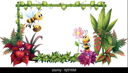 Frame with honey flowers and bees. Cartoon vector illustration Stock ...