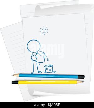 Illustration of the sheets of paper with two pencils on a white background Stock Vector