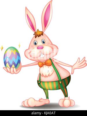 Illustration of a rabbit holding an easter egg on a white background Stock Vector