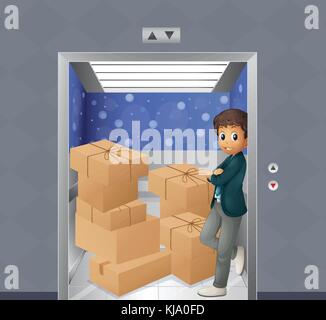 Illustration of an elevator full of boxes Stock Vector