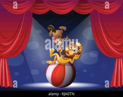 Illustration of a lion and a beaver performing at the stage Stock Vector