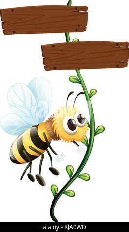 Blank wooden signboard with bee cartoon illustration Stock Vector Image ...