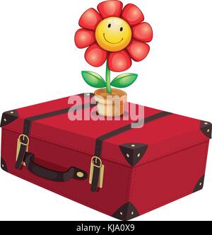 Illustration of a red travelling bag with a plant on a white background Stock Vector