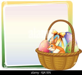 Illustration of a basket of Easter egg with a bunny on a white background Stock Vector