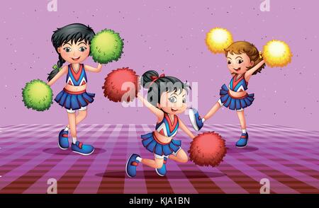 Illustration of the the three cheerdancers Stock Vector
