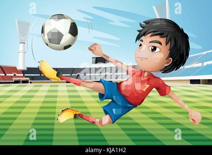 illustration of a boy playing soccer at the soccer field kja1h2