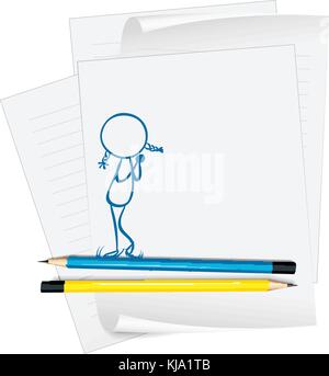 Illustration of a paper with a sketch of a young lady on a white background Stock Vector