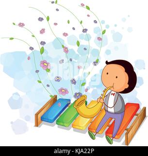 Illustration of a man playing with the trumpet on a white background Stock Vector