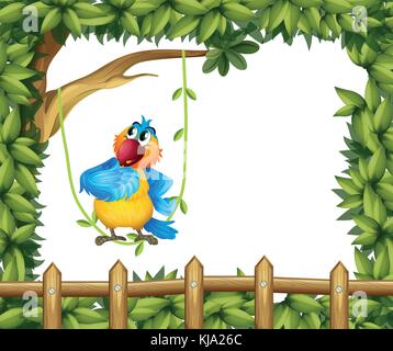 Illustration of a colorful parrot under a big tree Stock Vector