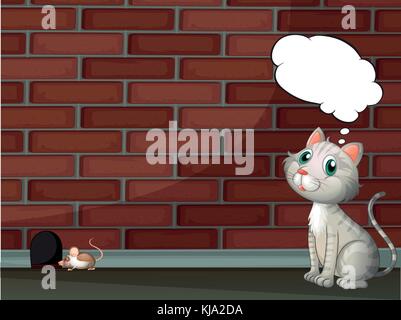 Illustration of a cat thinking and a mouse Stock Vector