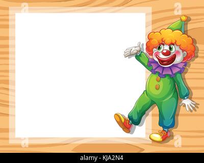 Illustration of a clown beside an empty signage on a white background ...