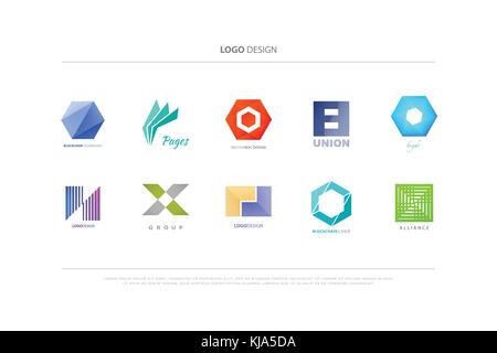 set of minimalist icons. vector logo design, corporate identity. abstract pointer symbol, creative logotype. technology and business sign Stock Vector