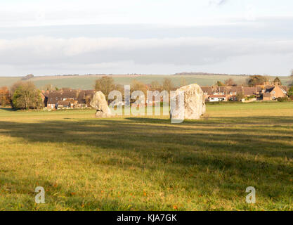 Adam and Eve standing stones, Longstone Cove, Beckhampton Avenue, Avebury, Wiltshire, England, UK Stock Photo