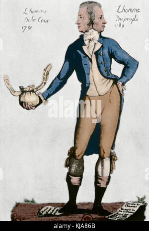 French Revolution (1789-1799). Caricature depicting the ambiguity of the French politician Antoine Barnave (1761-1793), revolutionary in 1789 and monarchical in 1791. Anonymous, 18th century. Colored engraving. Stock Photo